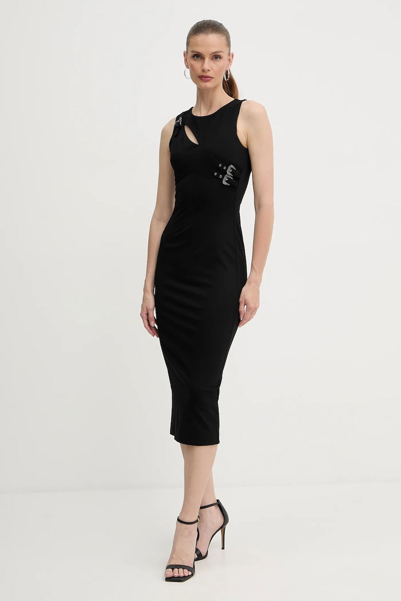 Versace Jeans Couture rochie culoarea negru, midi, mulată, 79HAO908 J0092