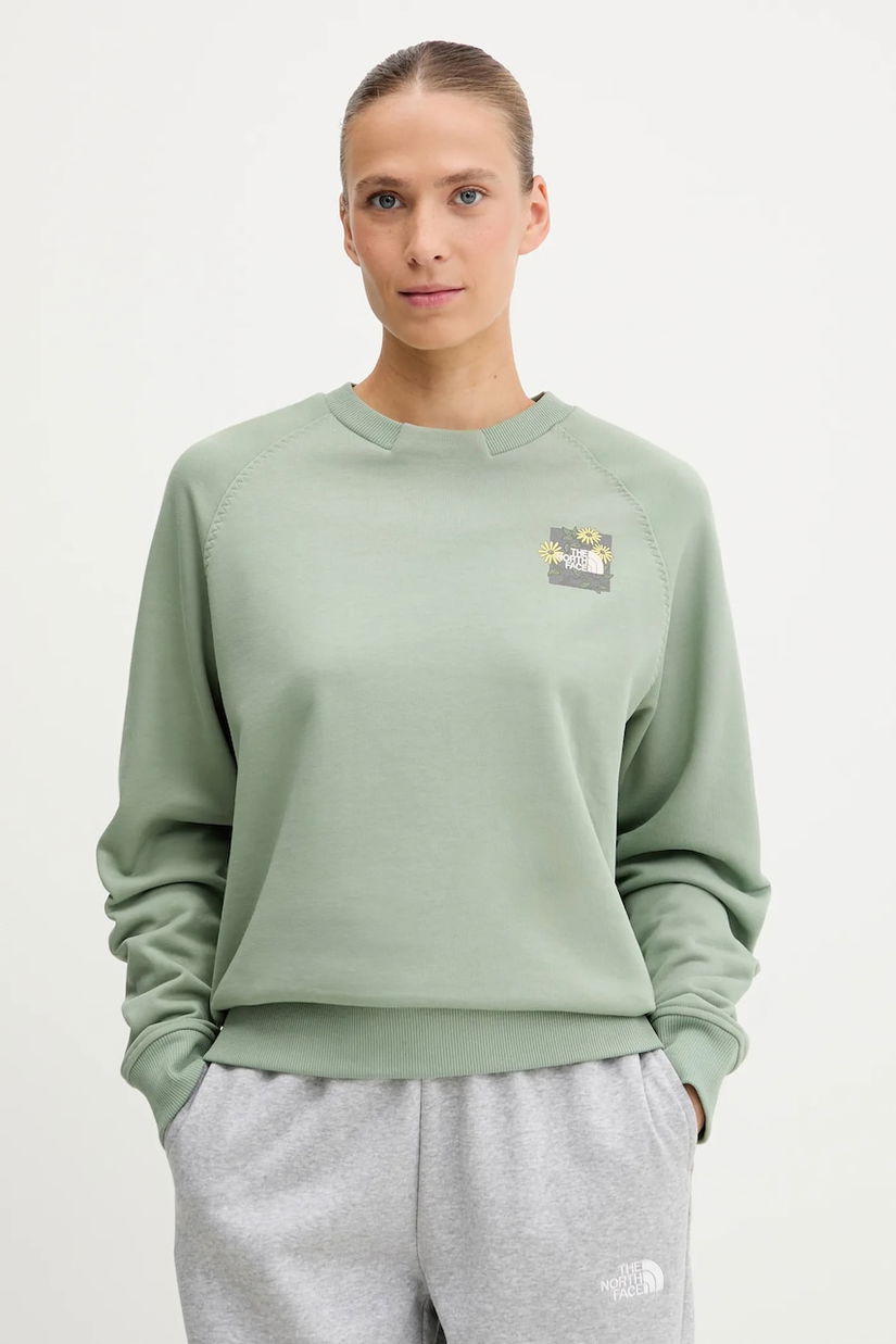 The North Face hanorac de bumbac Connect Relaxed culoarea verde, cu imprimeu, NF0A8E4JBQ11