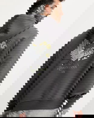 The North Face hanorac de bumbac Connect Relaxed culoarea gri, cu glugă, cu imprimeu, NF0A8E40RHI1