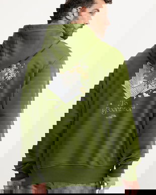 The North Face hanorac de bumbac Connect Relaxed culoarea verde, cu glugă, cu imprimeu, NF0A8E40BRI1