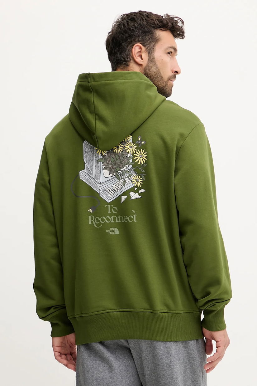 The North Face hanorac de bumbac Connect Relaxed culoarea verde, cu glugă, cu imprimeu, NF0A8E40BRI1