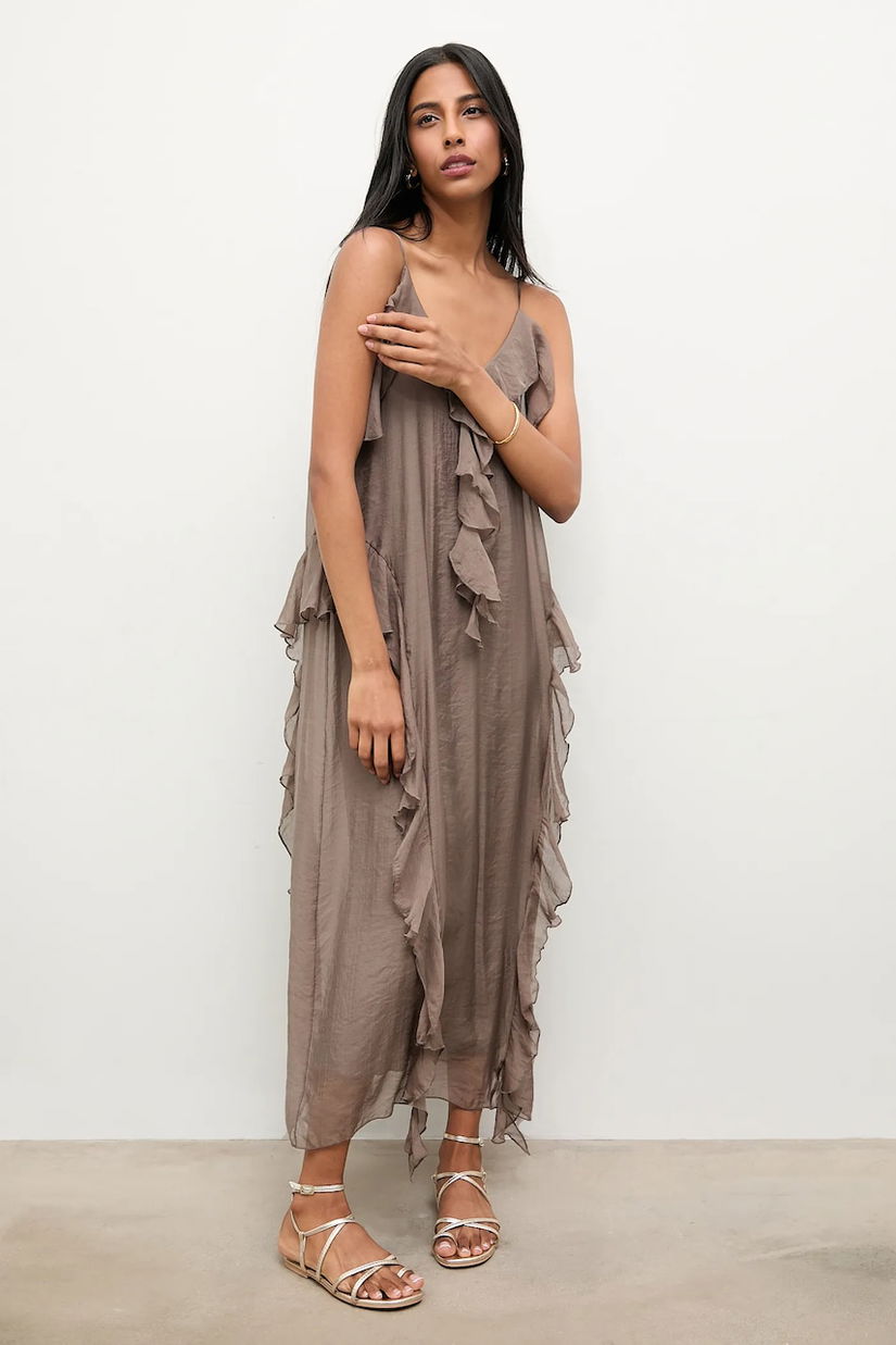 Answear.LAB rochie culoarea gri, midi, evazati