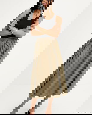 Answear.LAB fusta din bumbac culoarea verde, midi, evazati