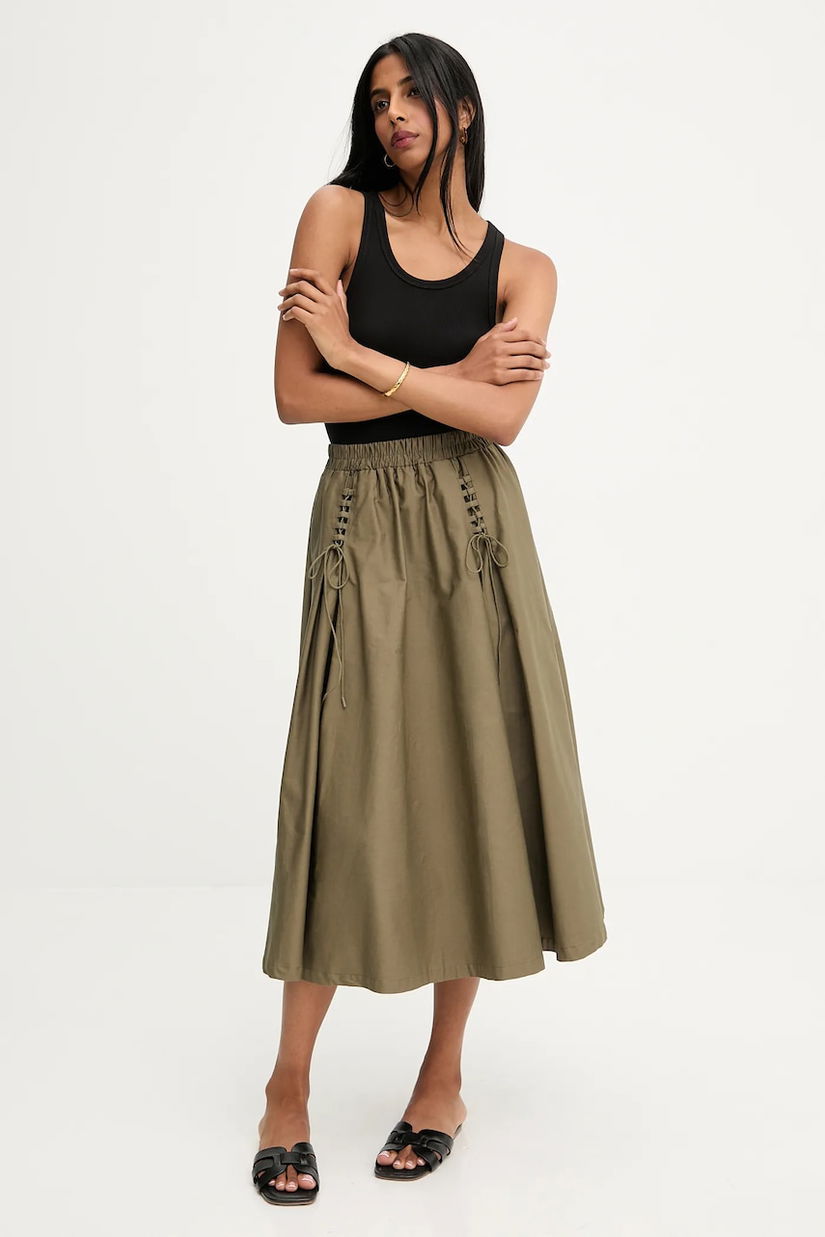 Answear.LAB fusta din bumbac culoarea verde, midi, evazati