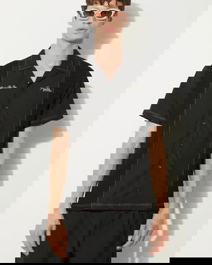 Filling Pieces camasa din bumbac Resort barbati, culoarea negru, regular, 98733981861