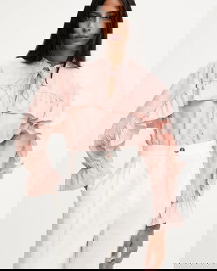 Answear.LAB camasa culoarea roz, cu un decolteu legat, relaxed