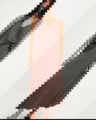 Answear.LAB fusta culoarea maro, midi, evazati