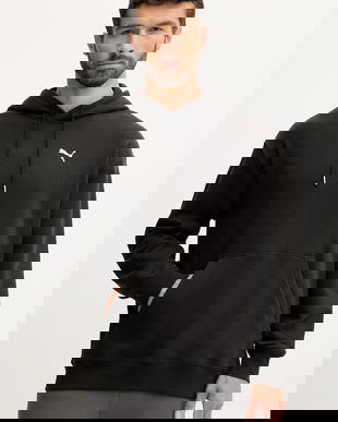 Puma hanorac de bumbac culoarea negru, cu glugă, neted, 629648