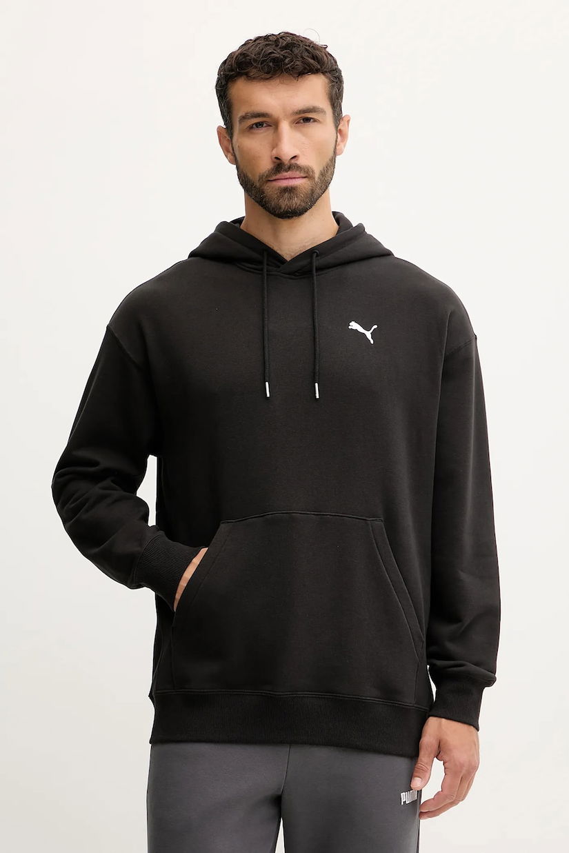 Puma hanorac de bumbac culoarea negru, cu glugă, neted, 629648