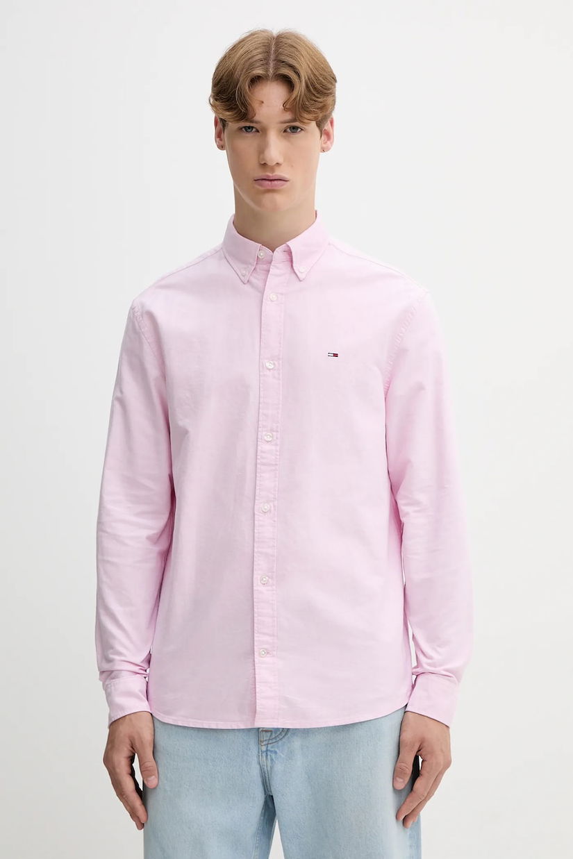 Tommy Jeans cămașă din bumbac culoarea gri, cu guler button-down, regular, DM0DM21298