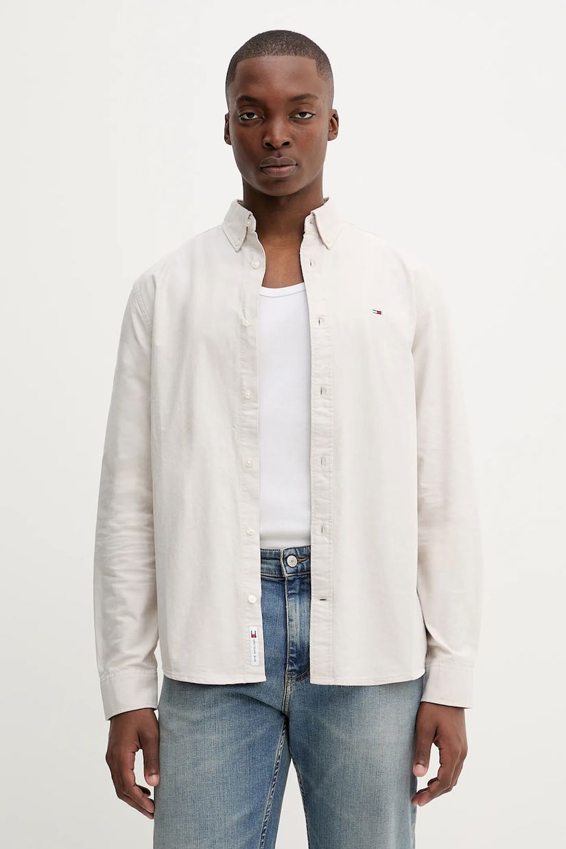 Tommy Jeans cămașă din bumbac culoarea gri, cu guler button-down, regular, DM0DM21298