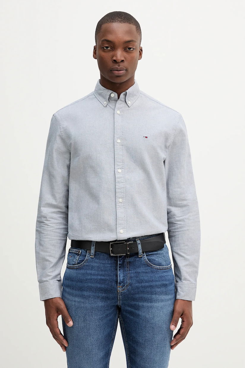 Tommy Jeans cămașă din bumbac culoarea gri, cu guler button-down, regular, DM0DM21298