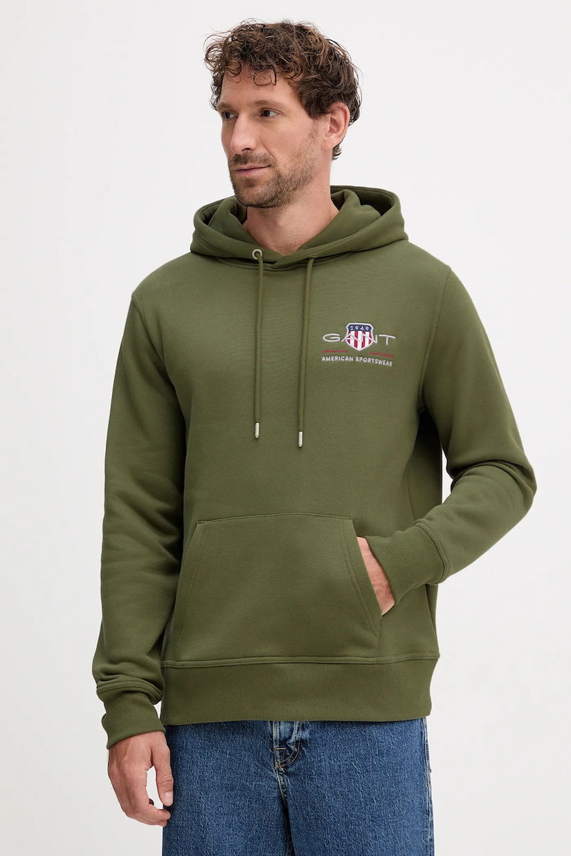 Gant bluză culoarea verde, cu glugă, cu imprimeu, 2047084