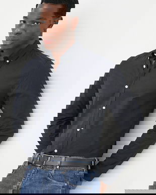 Lindbergh camasa barbati, culoarea albastru marin, cu guler button-down, slim