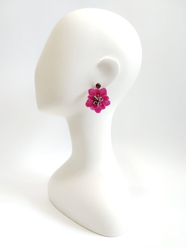 Cercei floare dubla Fucsia