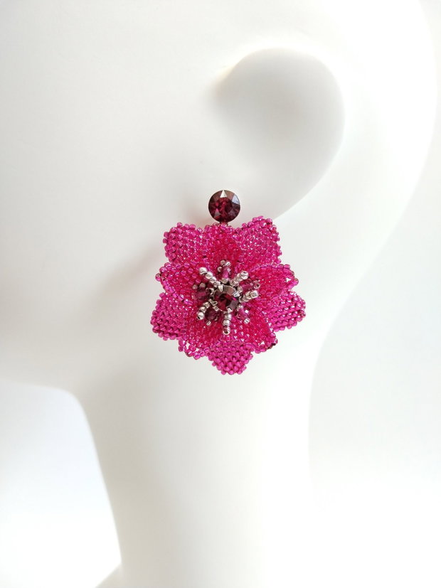 Cercei floare dubla Fucsia