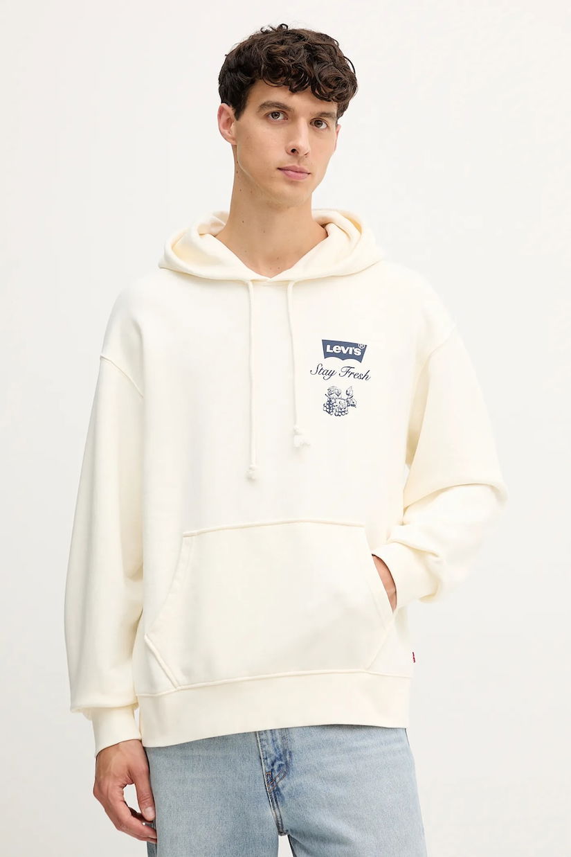 Levi's hanorac de bumbac culoarea bej, cu glugă, cu imprimeu, A2639