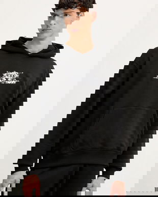 Kenzo hanorac de bumbac culoarea negru, cu glugă, cu imprimeu, FF65HO2534MF