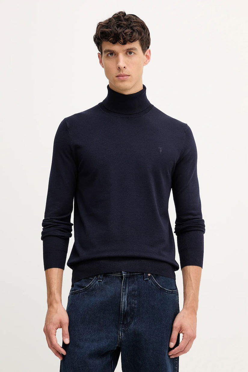 Trussardi pulover culoarea bleumarin, light, cu guler, M0178000019N
