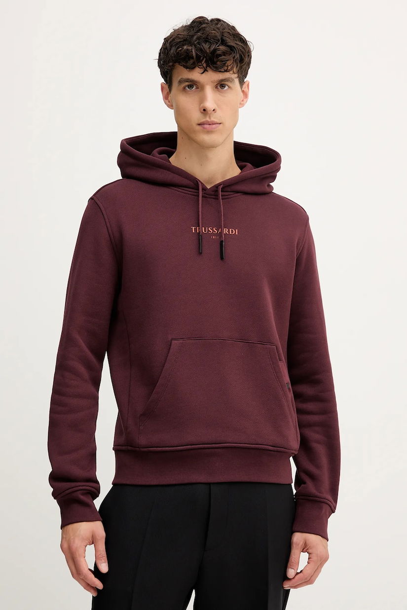 Trussardi hanorac de bumbac culoarea bordo, cu glugă, cu imprimeu, G8108000056N
