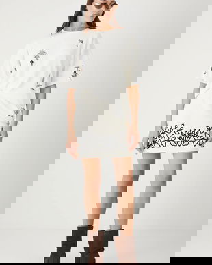 Medicine fustă din amestec de in culoarea bej, mini, drept