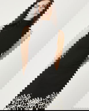 Medicine fustă din amestec de in culoarea negru, mini, drept