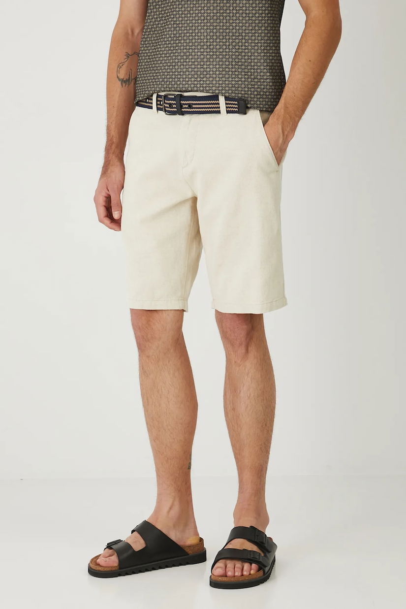 Medicine pantaloni scurți din amestec de in culoarea bej, melanj
