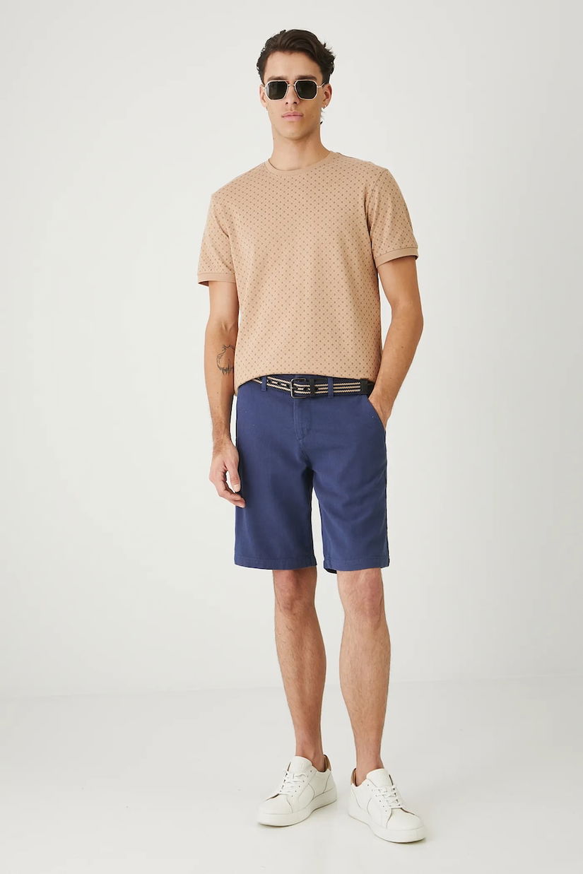Medicine pantaloni scurți din amestec de in culoarea bleumarin, melanj
