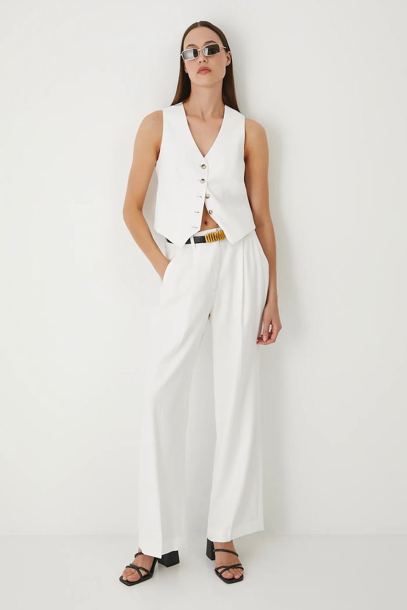 Medicine pantaloni culoarea alb, lat, high waist