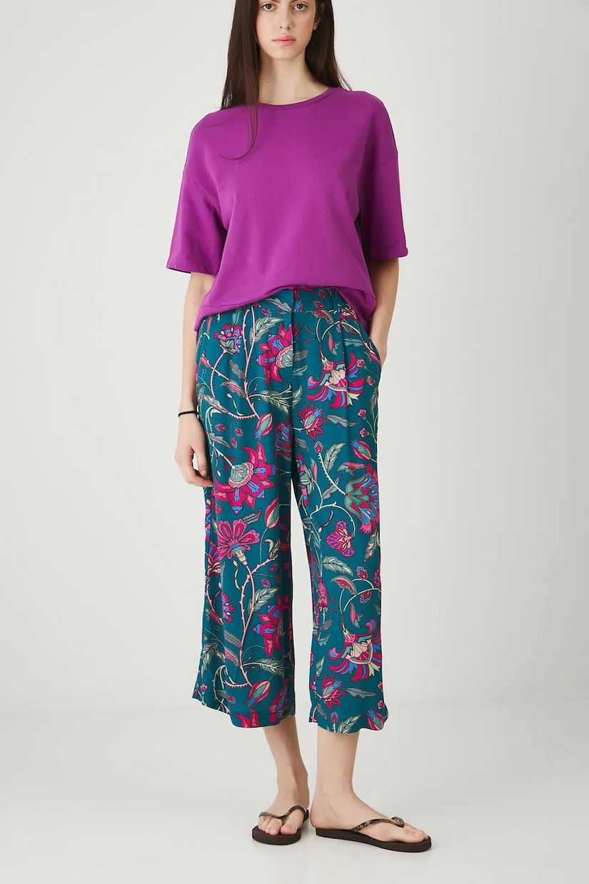 Medicine pantaloni culoarea verde, lat, high waist