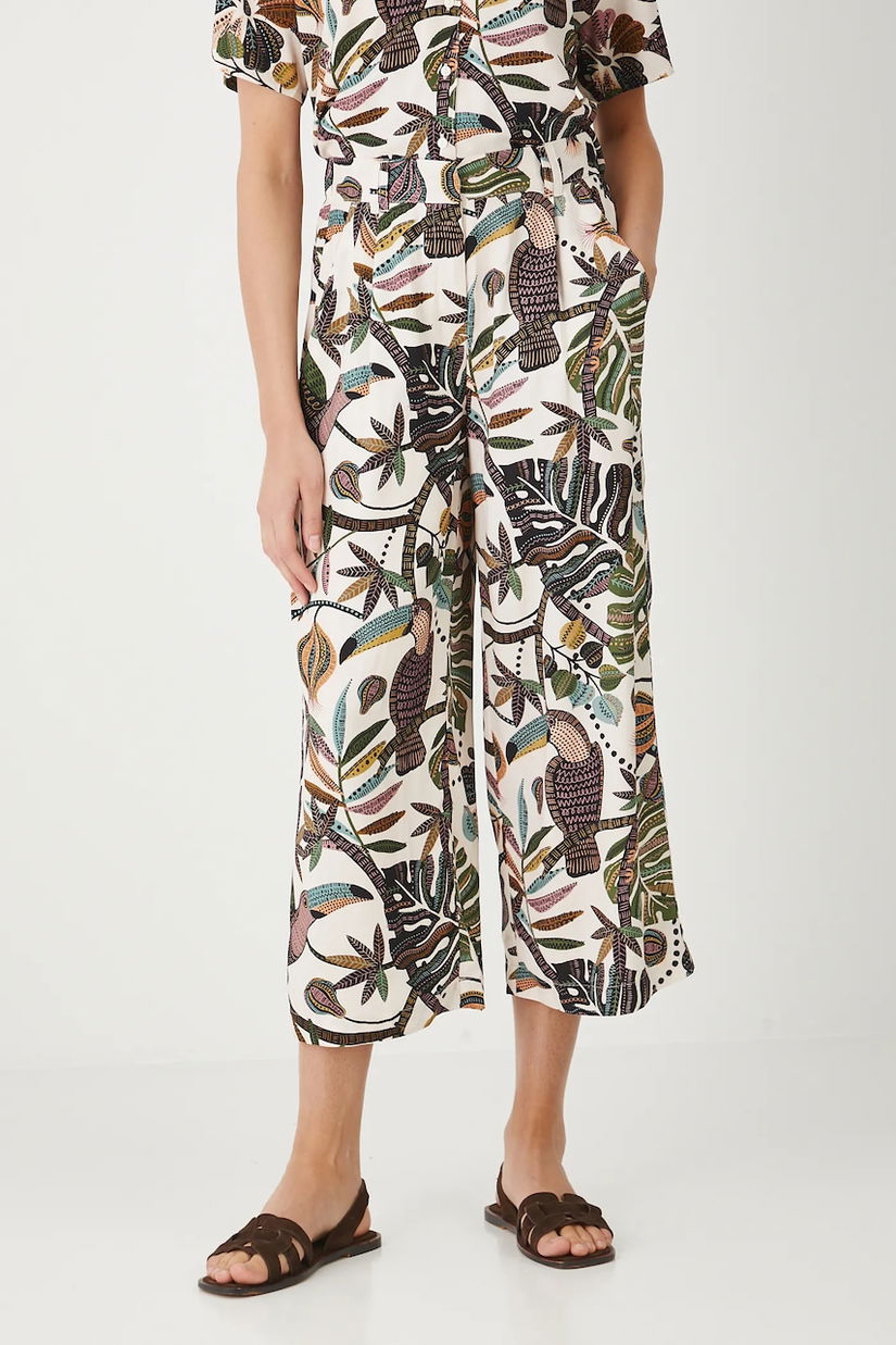 Medicine pantaloni culoarea bej, lat, high waist