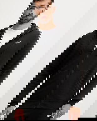 Puma bluză culoarea negru, cu glugă, uni, 682590