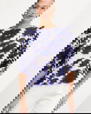 Morgan bluză culoarea bleumarin, cu imprimeu, ORIRO.F