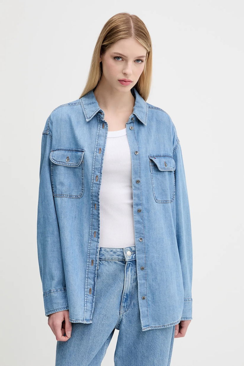 Tommy Jeans cămașă din bumbac cu guler clasic, relaxed, DW0DW21073