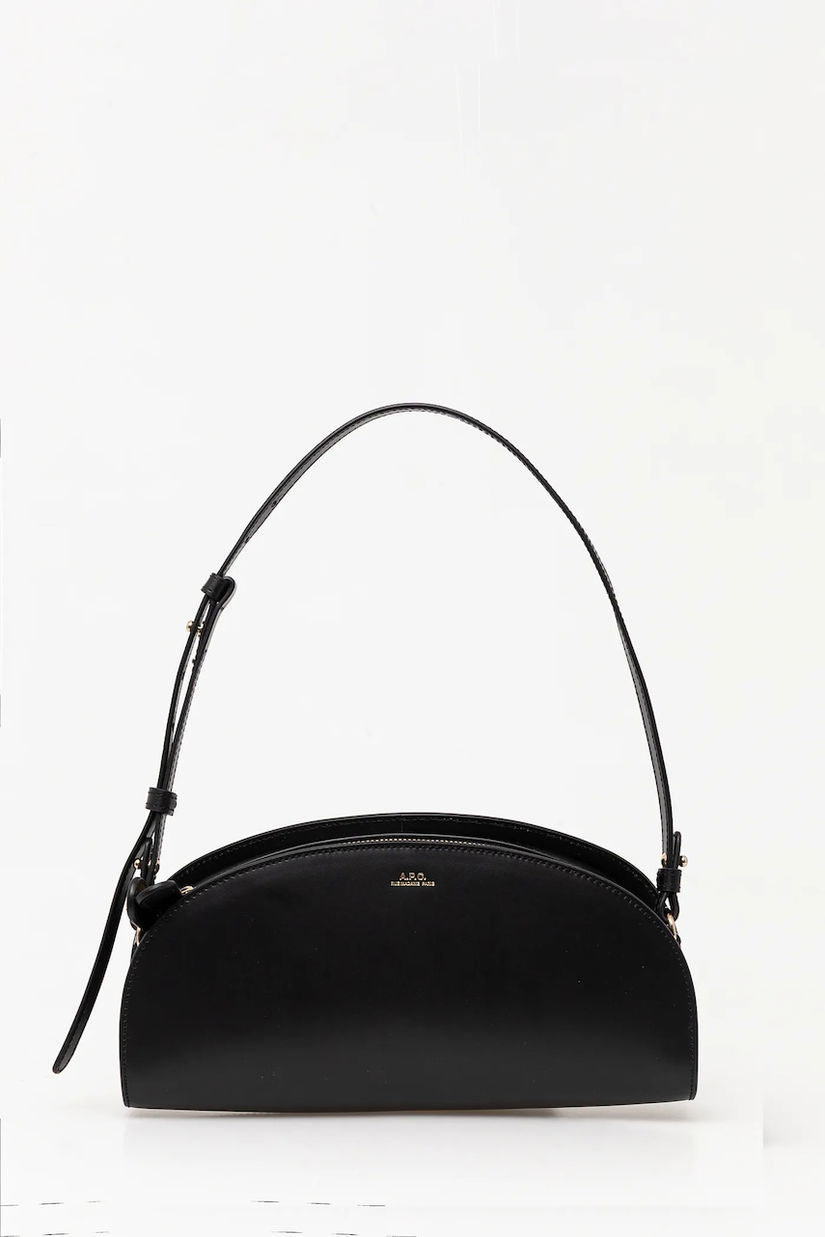 A.P.C. poșetă de piele sac demi-lune shoulder culoarea negru, PXCAX.F61997