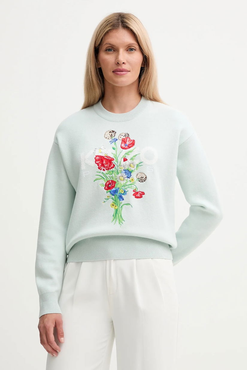 Kenzo pulover din amestec de lână culoarea turcoaz, FF62PU7303BG