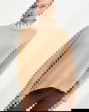 ERMANNO Firenze pulover de lână culoarea bej, cu guler, 57TM027EO1