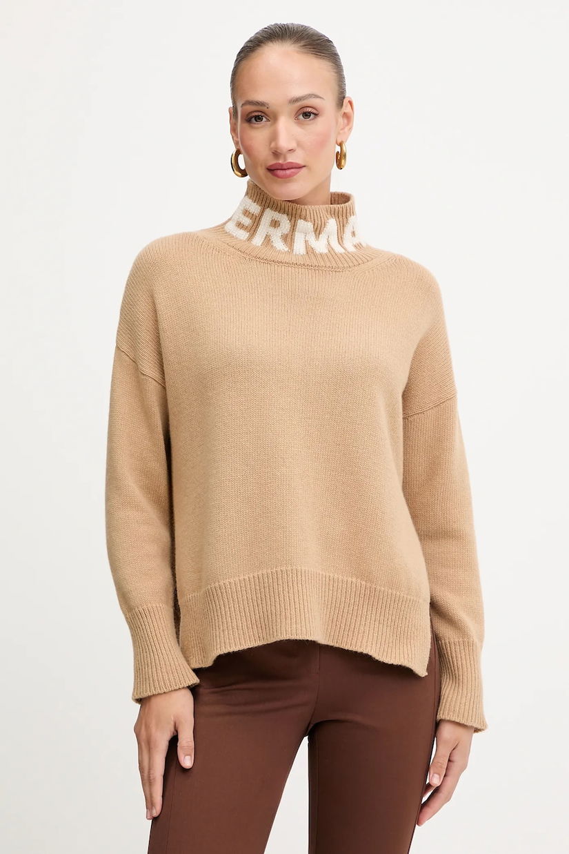 Ermanno Scervino pulover de lână culoarea bej, cu guler, 57TM027EO1