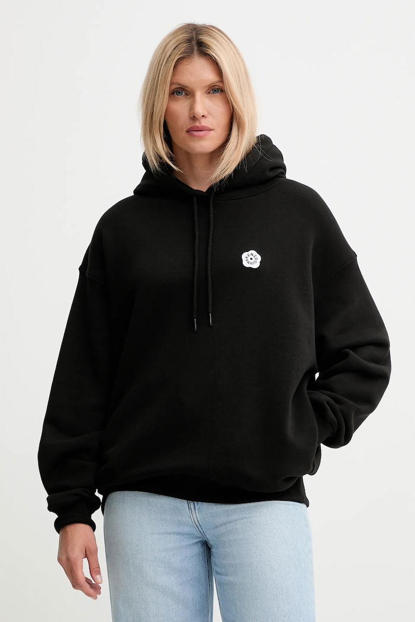 Kenzo hanorac de bumbac culoarea negru, cu glugă, cu imprimeu, FF62HO4534MB