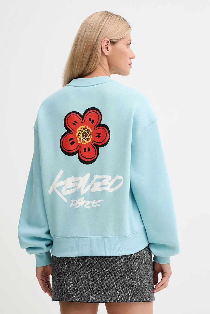 Kenzo hanorac de bumbac Kenzo x Futura culoarea turcoaz, cu imprimeu, FF62SW4504MB