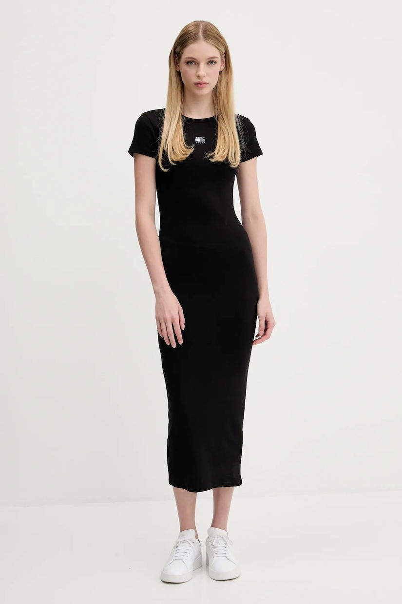 Tommy Jeans rochie culoarea negru, midi, mulata, DW0DW20873
