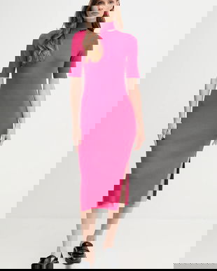 Dkny rochie culoarea roz, midi, mulata, DJ5R0751