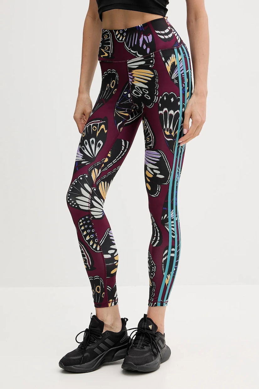 adidas Performance leggins de antrenament x Farm Rio culoarea bordo, cu imprimeu, JL8627