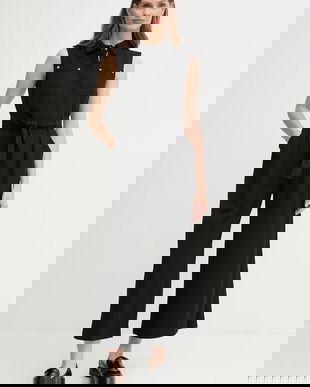 Dkny salopetă culoarea negru, cu guler, DD5B1L16