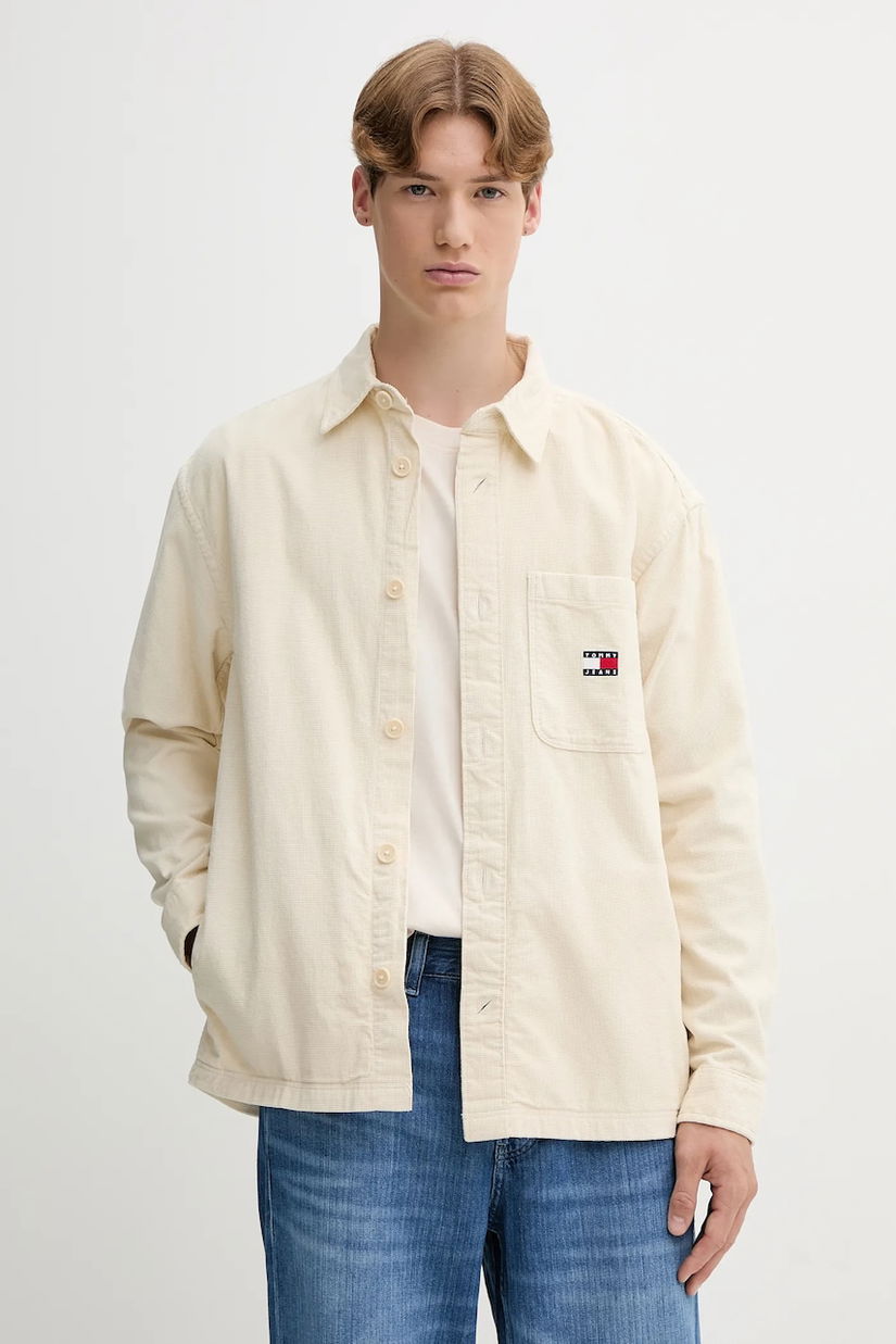 Tommy Jeans cămașă din bumbac culoarea bej, cu guler clasic, regular, DM0DM21698