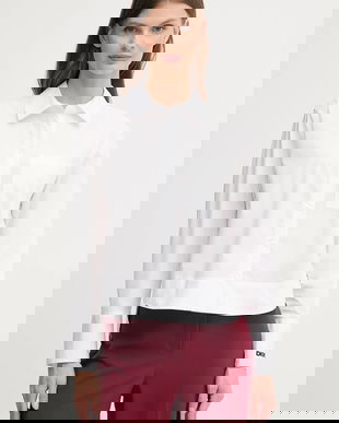 Dkny cămașă din bumbac culoarea alb, cu guler clasic, relaxed, DJ5W2108