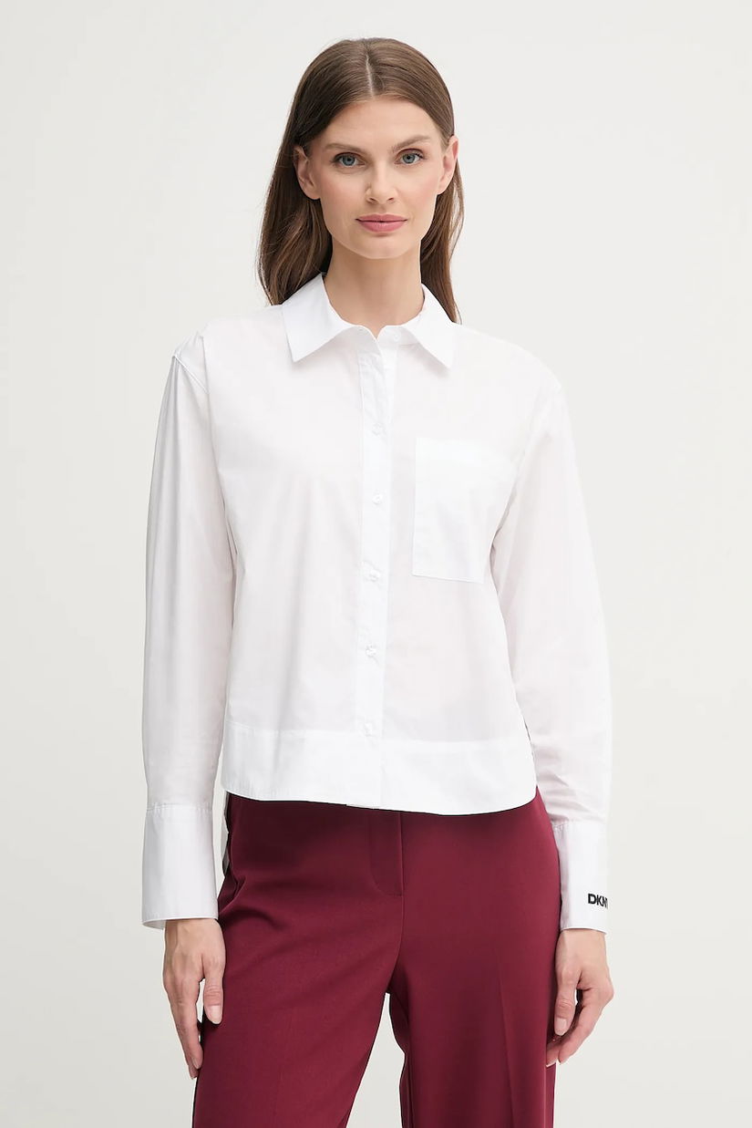 Dkny cămașă din bumbac culoarea alb, cu guler clasic, relaxed, DJ5W2108
