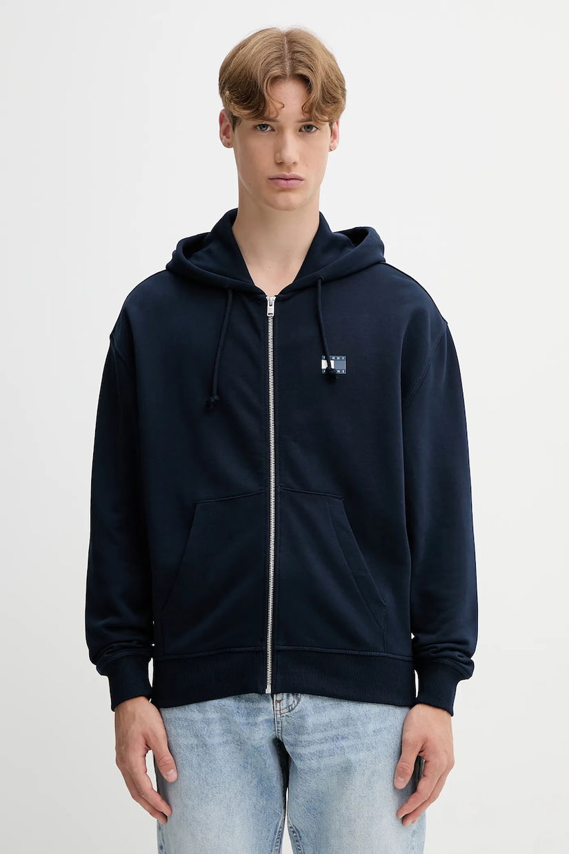 Tommy Jeans hanorac de bumbac culoarea bleumarin, cu glugă, cu imprimeu, DM0DM21626