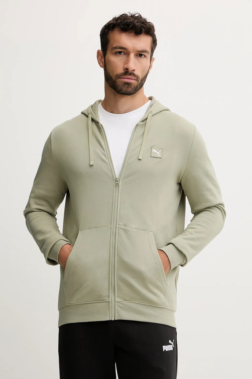 Puma hanorac de bumbac culoarea verde, cu glugă, uni, 688255