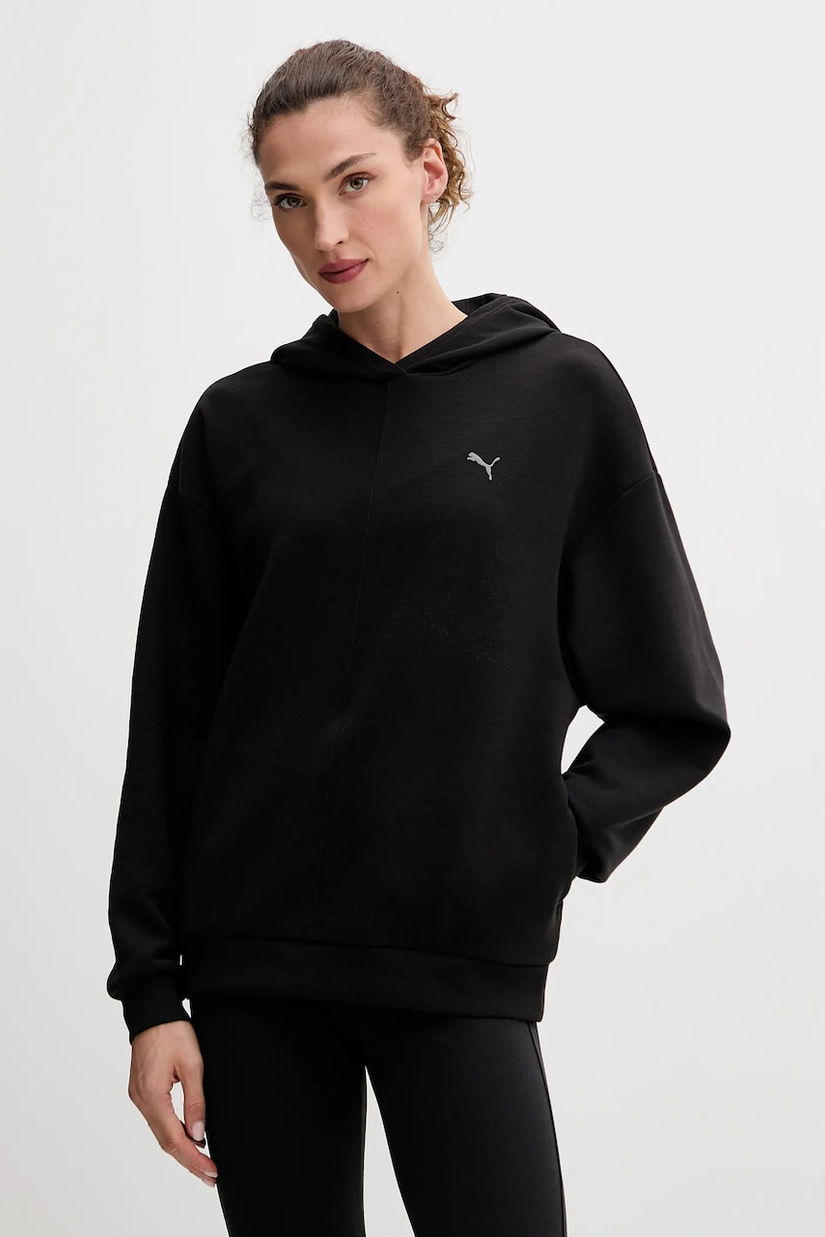 Puma bluză culoarea negru, cu glugă, cu imprimeu, 527460